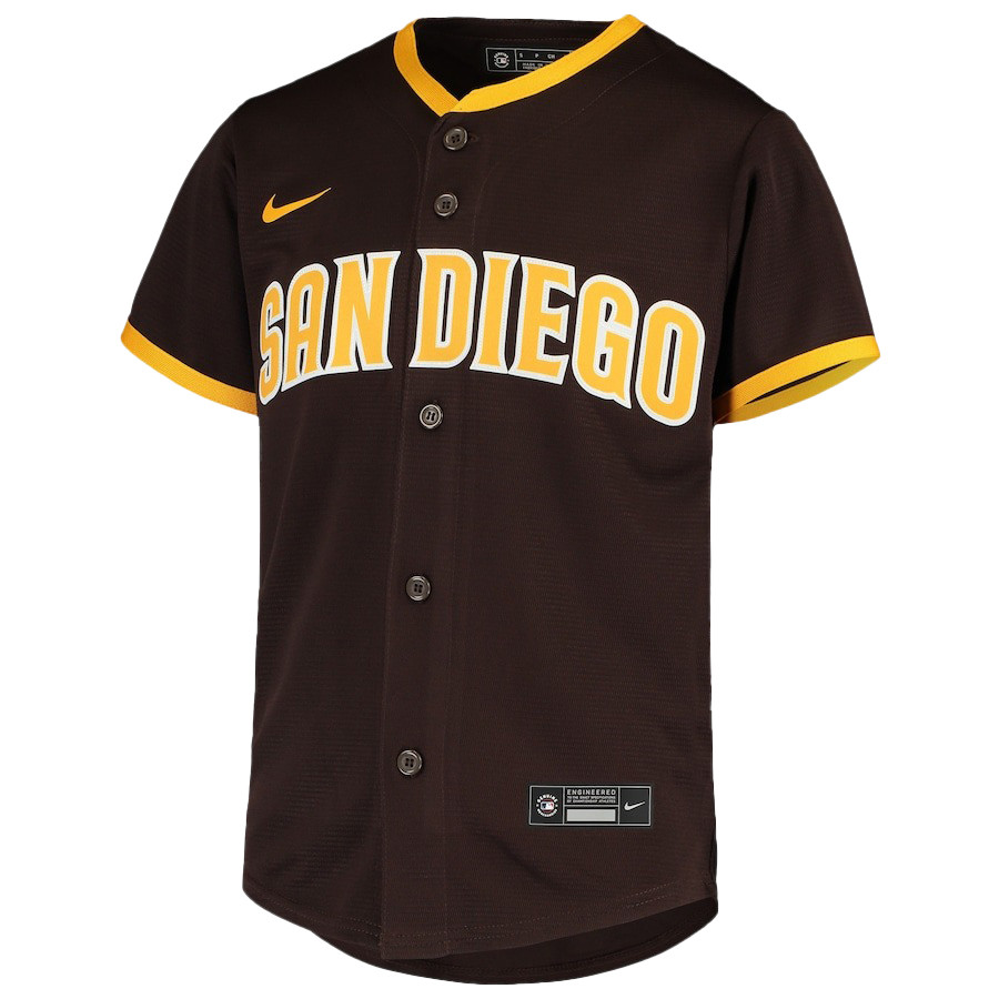Juan Soto 22 San Diego Padres Signed Hit 2023 Road Player Brown MLB Jersey Youth