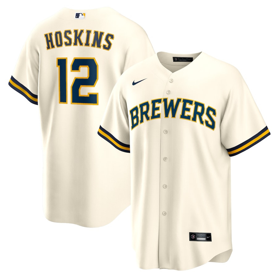Rhys Hoskins 12 Milwaukee Brewers Home Player Cream MLB Jersey Men's