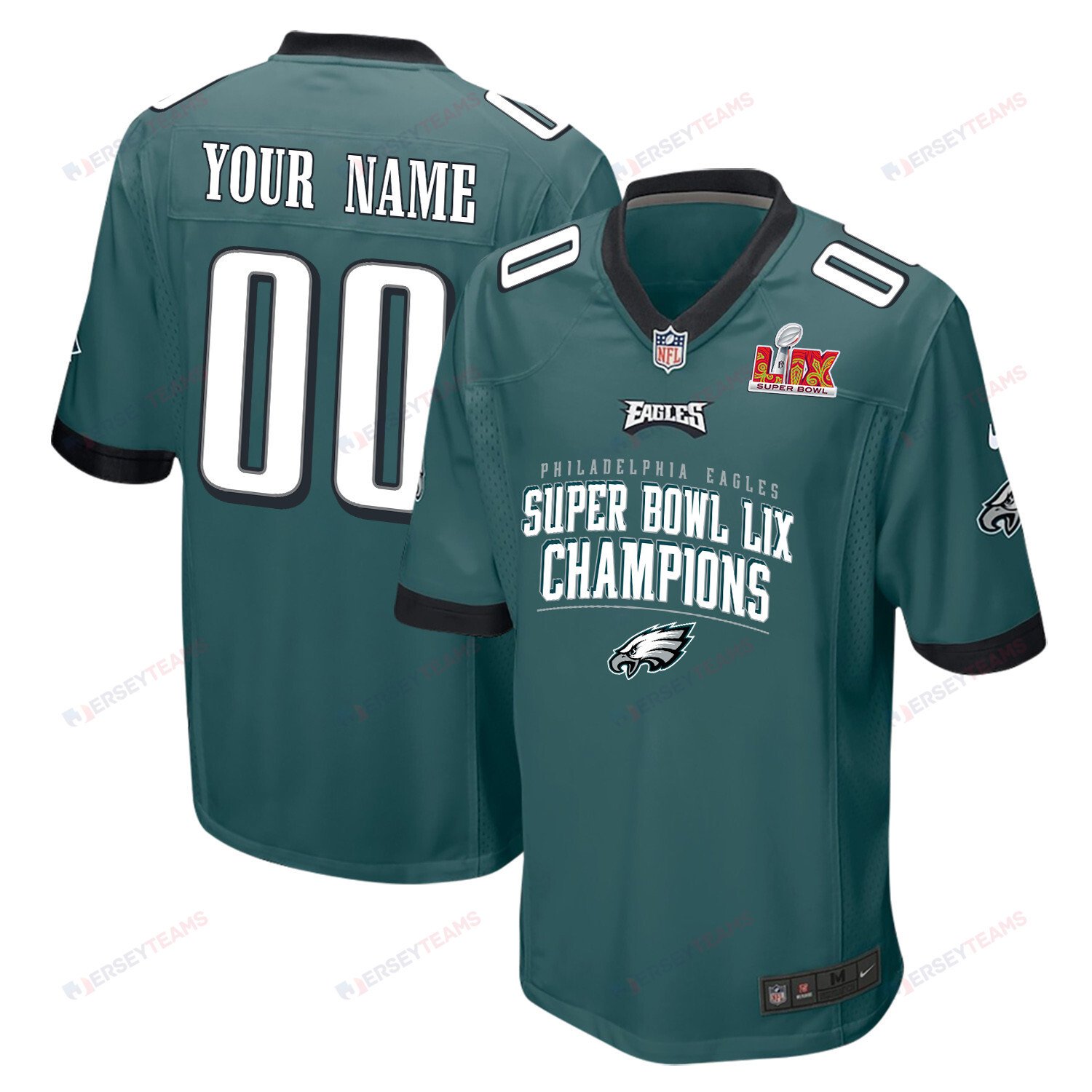 Philadelphia Eagles Super Bowl LIX Champions V2 Game Custom Midnight Green NFL Jersey Men's