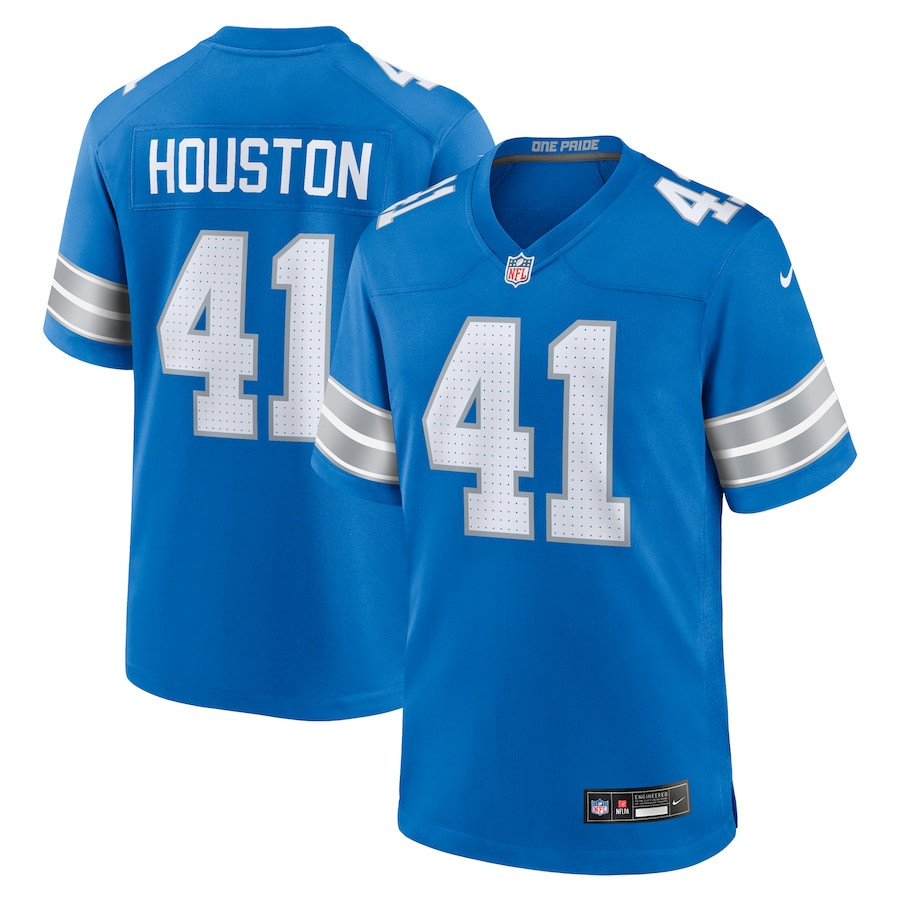 James Houston 41 Detroit Lions Team Game Blue NFL Jersey Men's