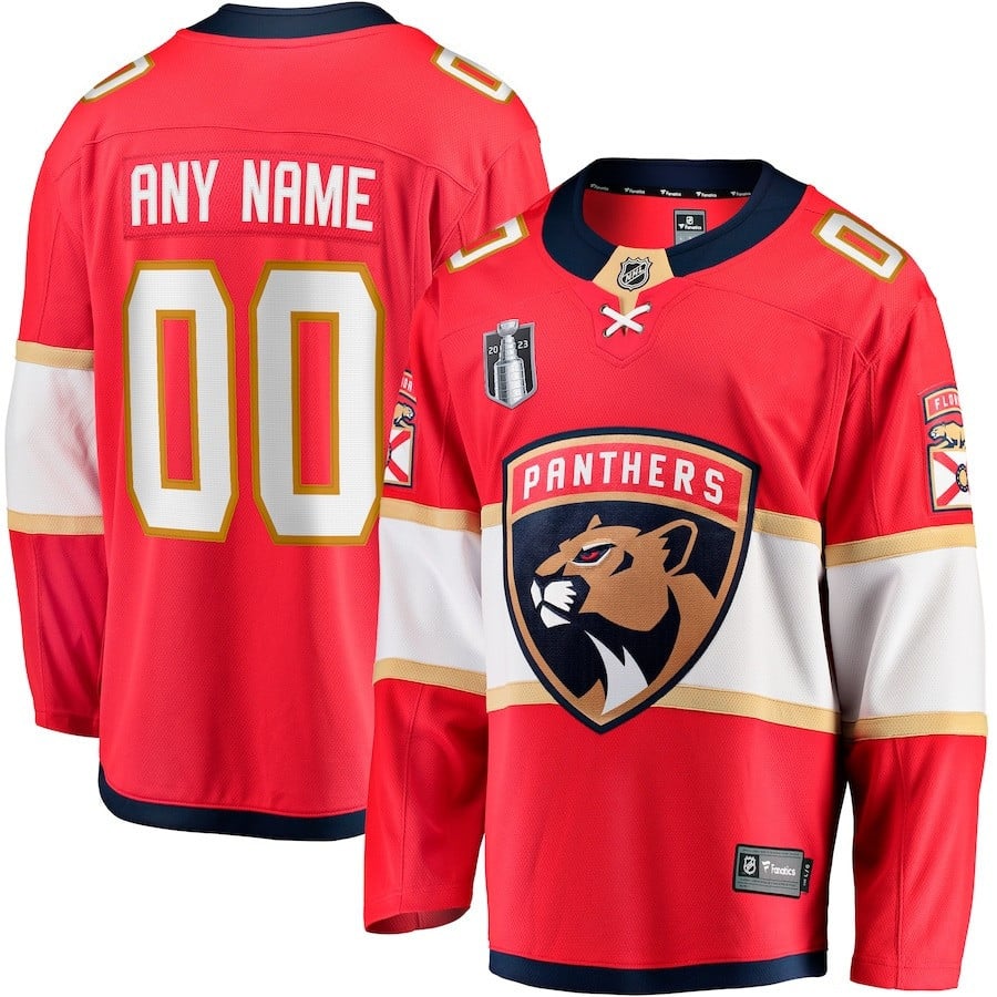Custom 00 Florida Panthers 2023 Stanley Cup Final Home Breakaway Red NHL Jersey Men's