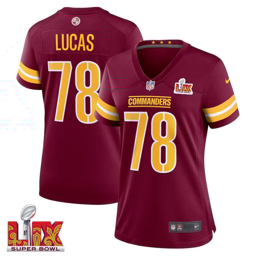 Cornelius Lucas #78 Washington Commanders Super Bowl LIX Burgundy NFL Jersey Women's