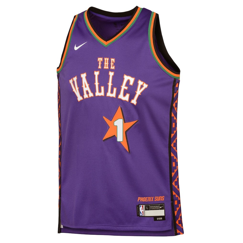 Devin Booker 1 Phoenix Suns 2024/25 Swingman Playe City Edition Purple NBA Jersey Youth