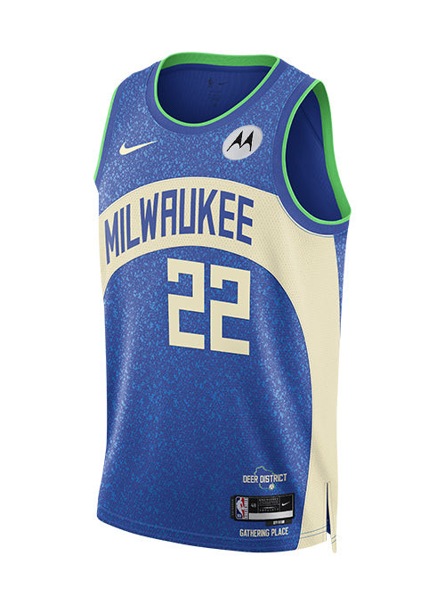Khris Middleton 22 Milwaukee Bucks 2023/24 Swingman City Editio Unisex Blue NBA Jersey Unisex