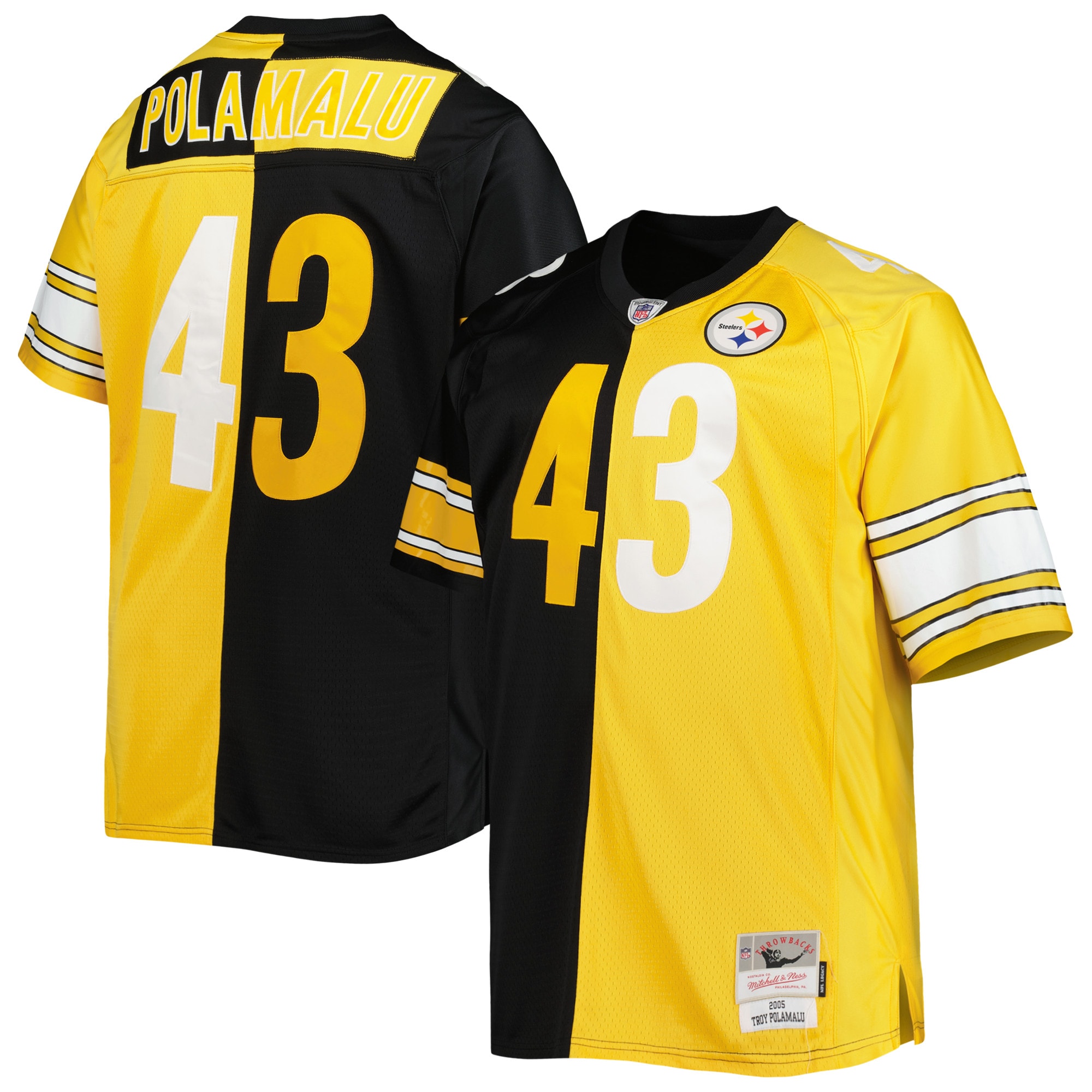 Pittsburgh Steelers Troy Polamalu Mitchell Ness Black/Gold Big Tall Split Legacy Retired Player NFL Jersey Men's