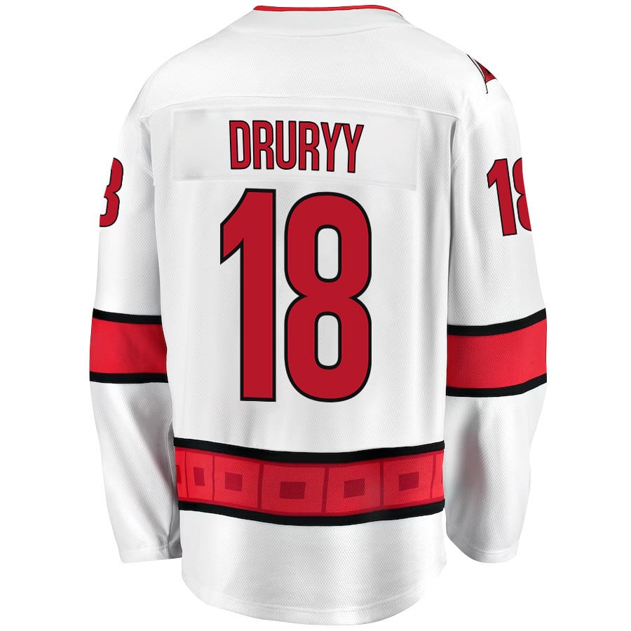 Jack Drury 18 Carolina Hurricanes Stanley Cup 2023 Playoffs Patch Away Breakaway White NHL Jersey Men's
