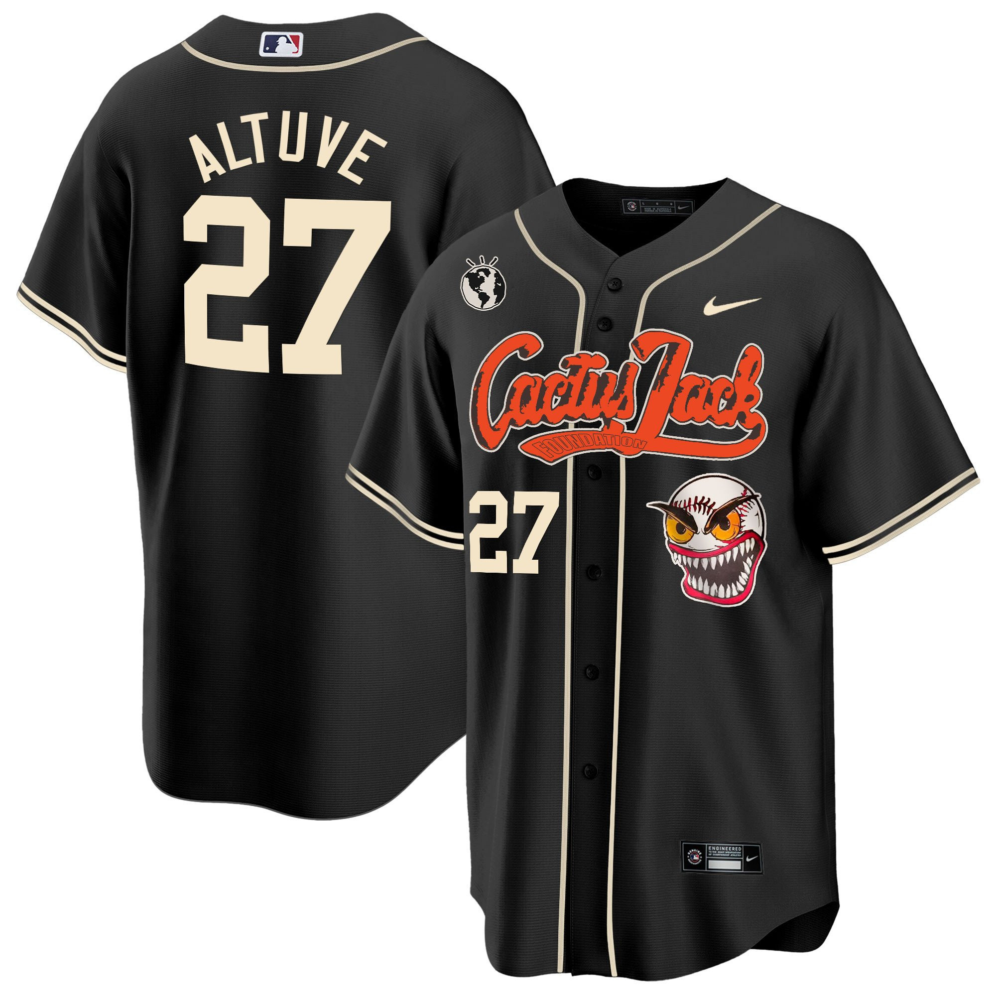 Jose Altuve 27 Houston Astros Cactus Jack Black MLB Jersey Men's