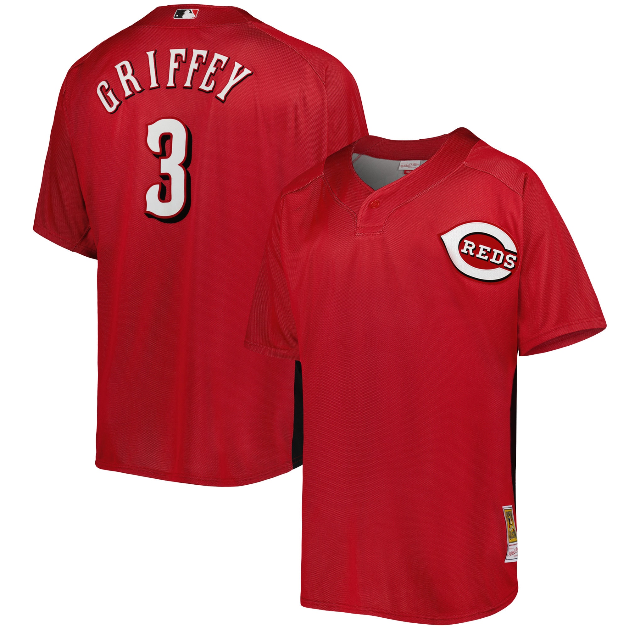 Cincinnati Reds Ken Griffey Jr. Mitchell Ness Red Cooperstown Collection Mesh Batting Practice Button-Up MLB Jersey Men's