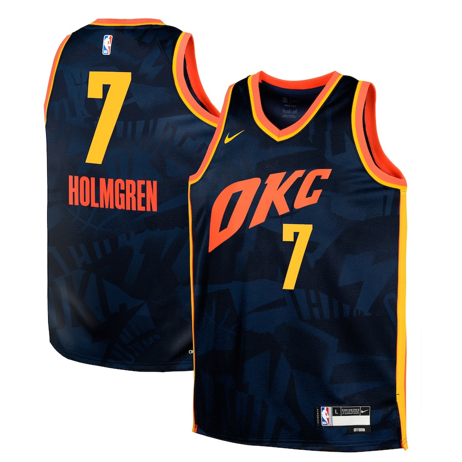 Chet Holmgren 7 Oklahoma City Thunder 2023/24 City Edition Swingma Navy NBA Jersey Youth