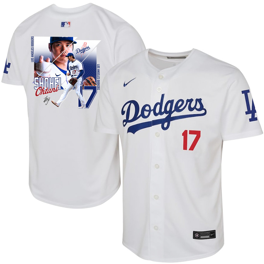 Shohei Ohtani 17 Los Angeles Dodgers Signed Greatest Sho On Earth 2023 Home White MLB Jersey Youth