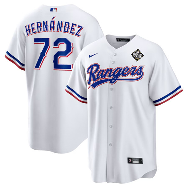 Jonathan Hern?ndez 72 Texas Rangers 2023 World Series Stitched White MLB Jersey Men's
