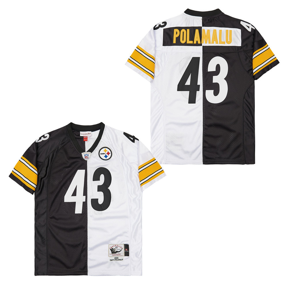 Troy Polamalu 43 Pittsburgh Steelers Two-Toned Retro Throwback Black/White NFL Jersey Men's