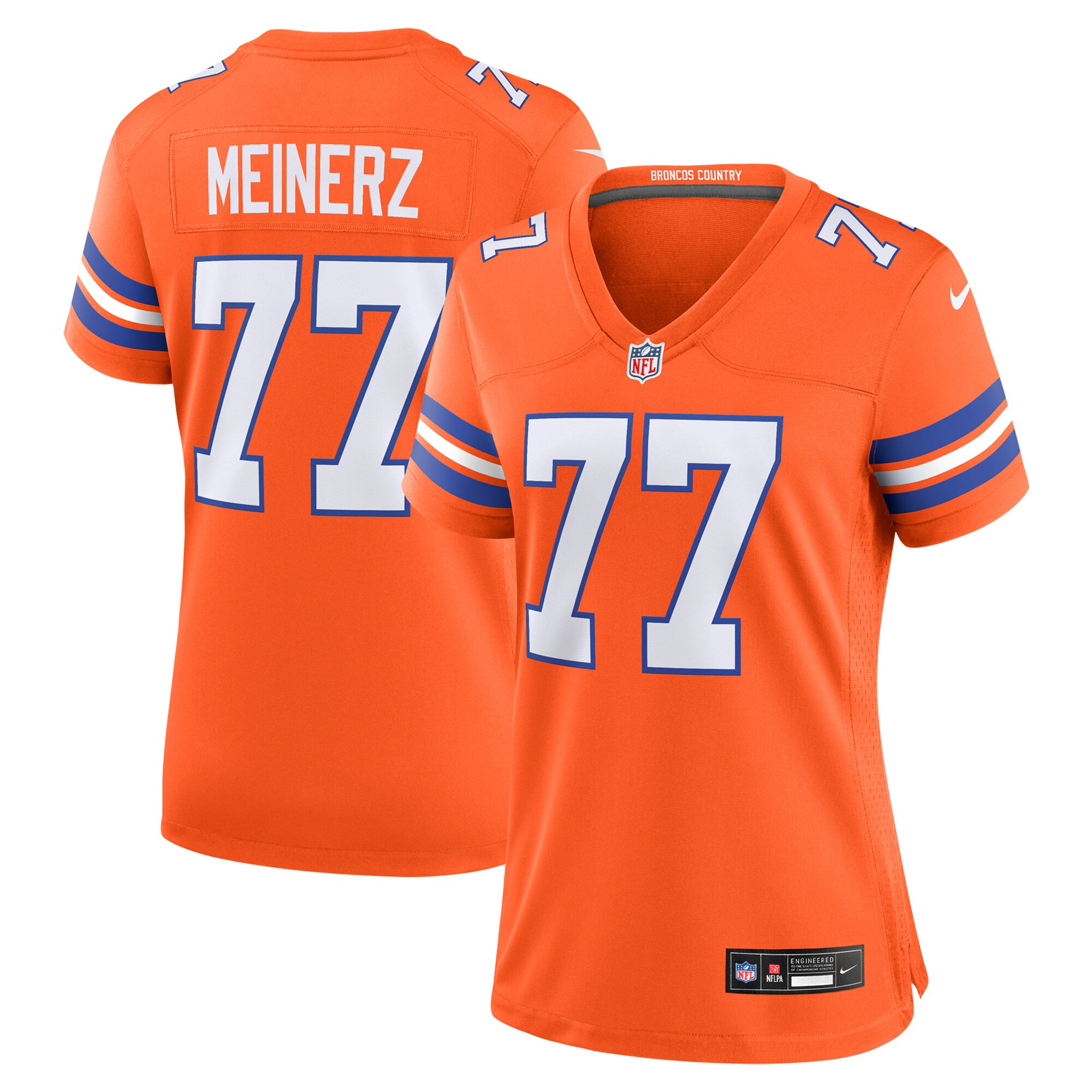 Denver Broncos Quinn Meinerz Orange Mile High Collection 1977 Throwback Player Game NFL Jersey Women's