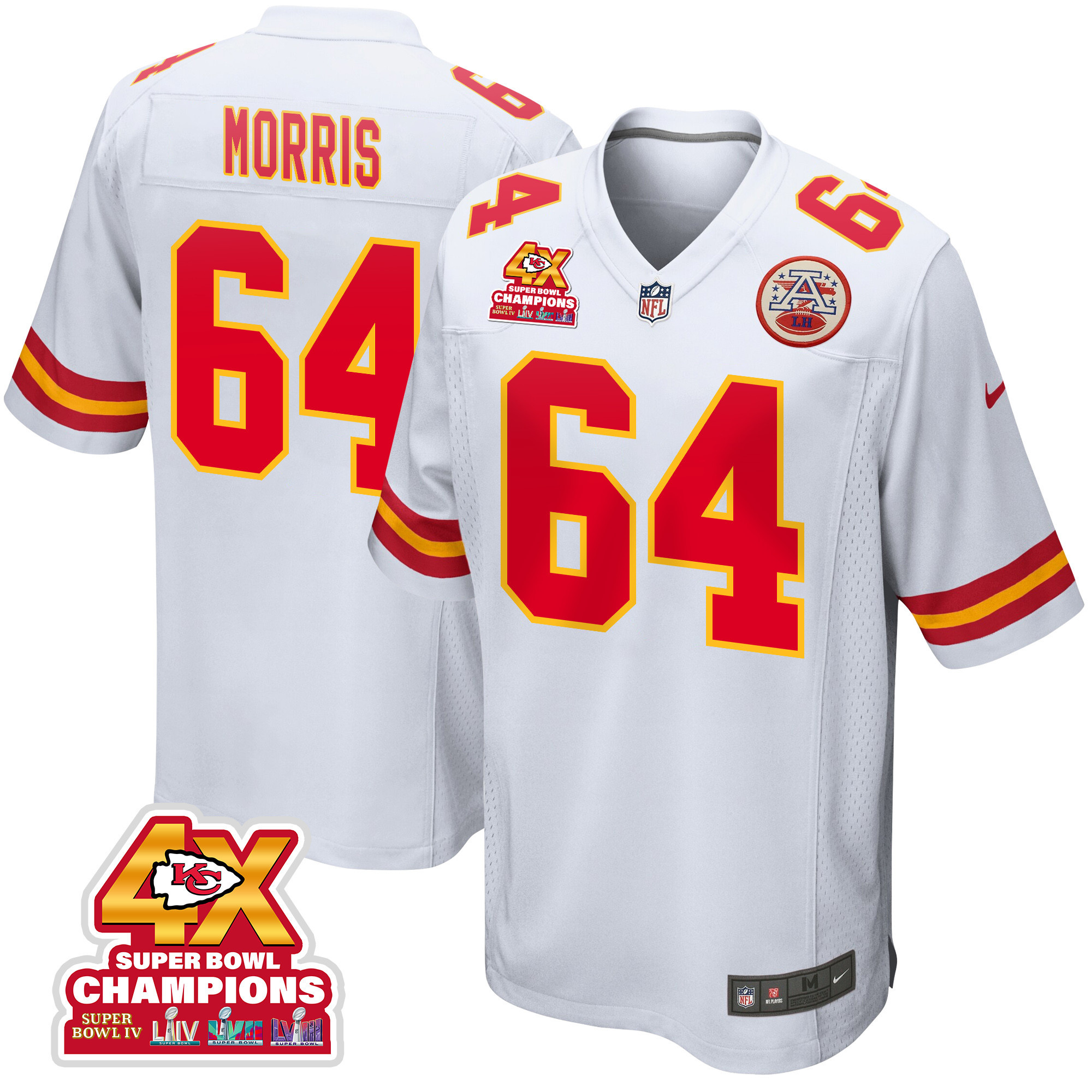 Wanya Morris 64 Kansas City Chiefs Super Bowl LVIII Champions 4X Game White NFL Jersey Men's