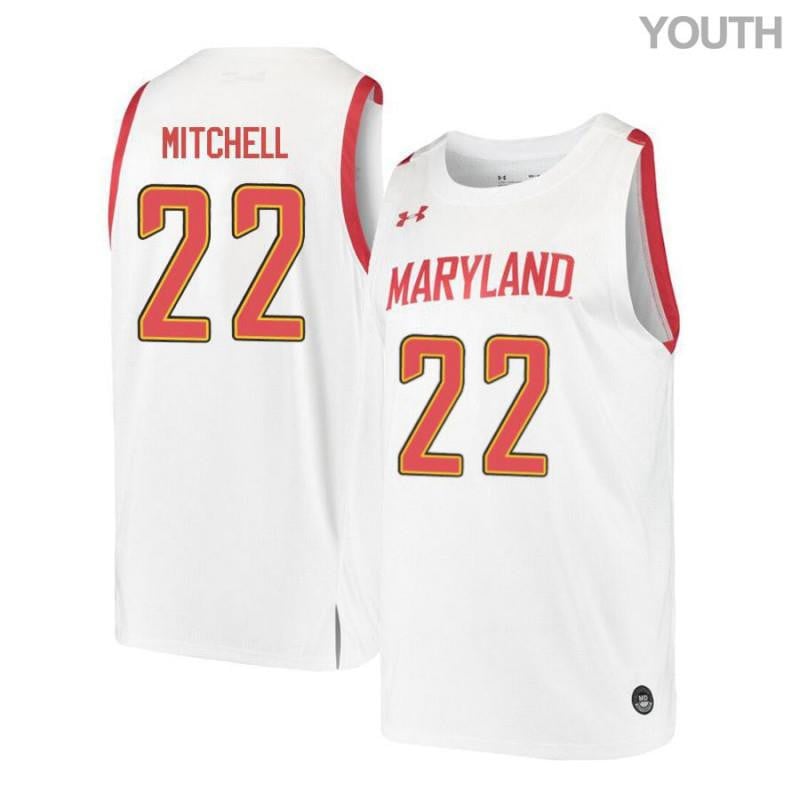Under Armour 22 Makhel Mitchel White Retro Maryland Terrapins NCAA Jersey Youth