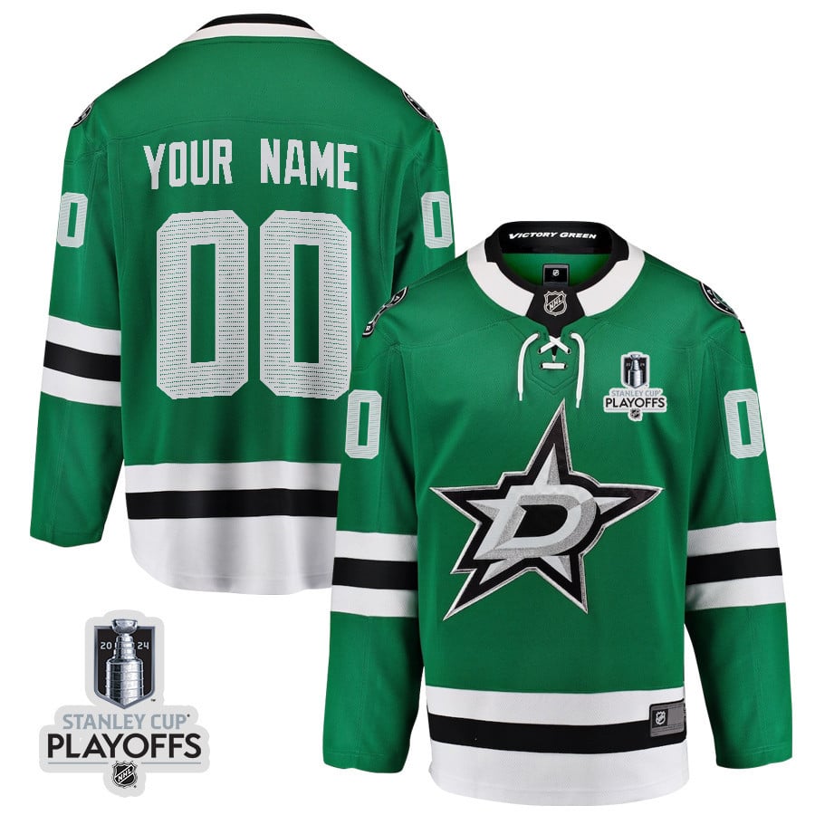 Dallas Stars 2024 Playoffs Patch Home Custom Green NHL Jersey Men's