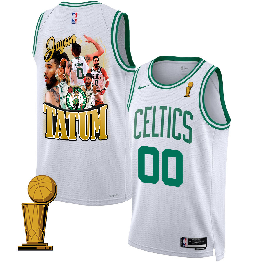 Jayson Tatum 0 Best Moments At Boston Celtics 2024 Association Edition Final Champions Patc White NBA Jersey Men's