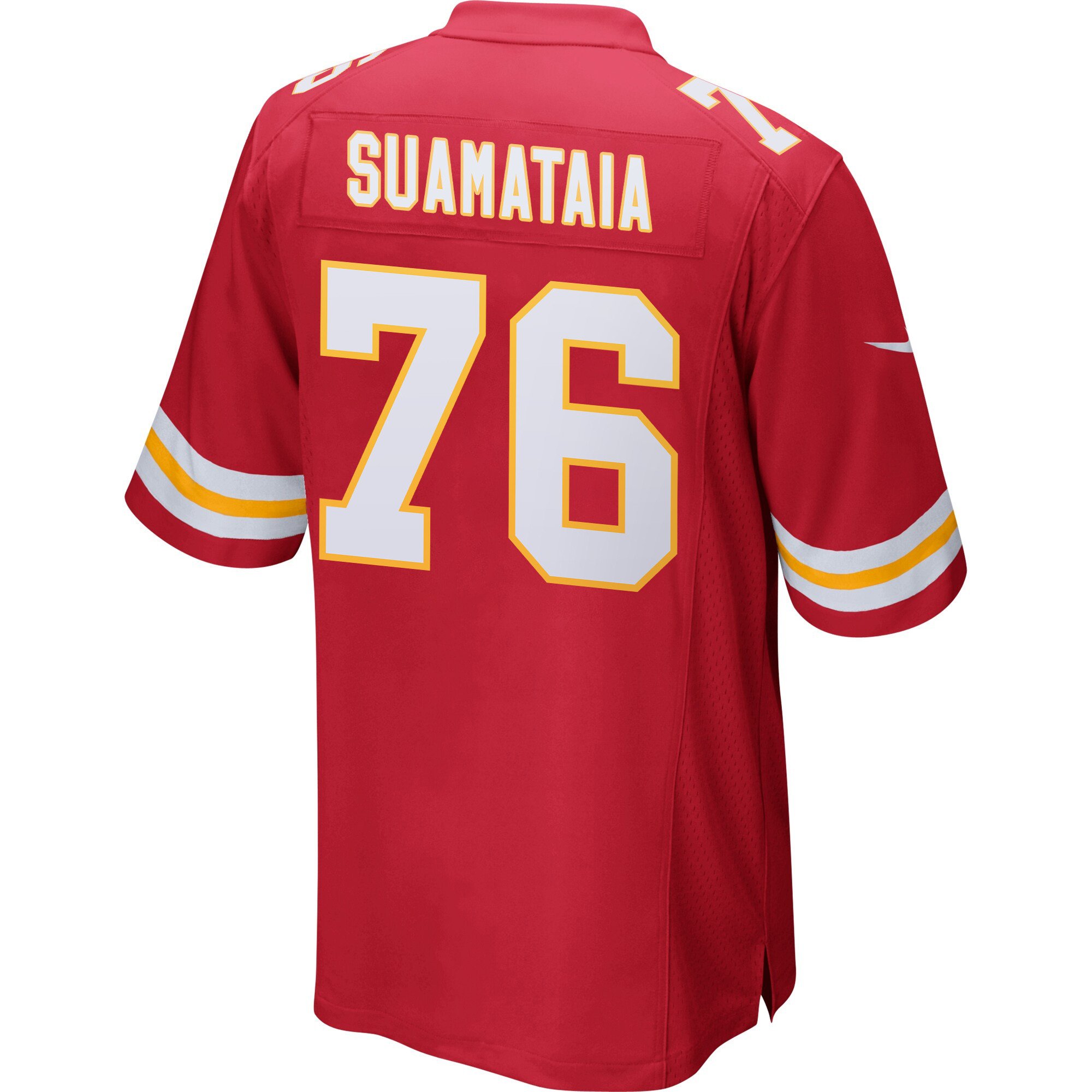 Kingsley Suamataia 76 Kansas City Chiefs Super Bowl LIX Champions Patch New Orleans Where Passion Ignites' EMBROIDERED Game Red NFL Jersey Men's