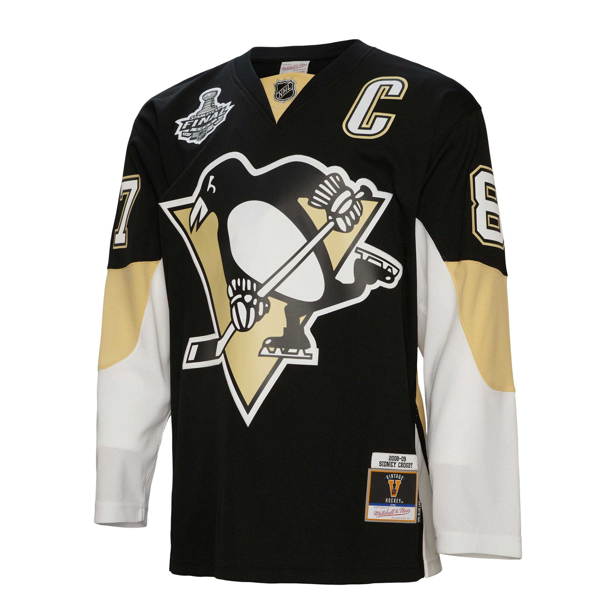 Pittsburgh Penguins Sidney Crosby Mitchell Ness Black Captain Patch 2008/09 Blue Line Player NHL Jersey Men's
