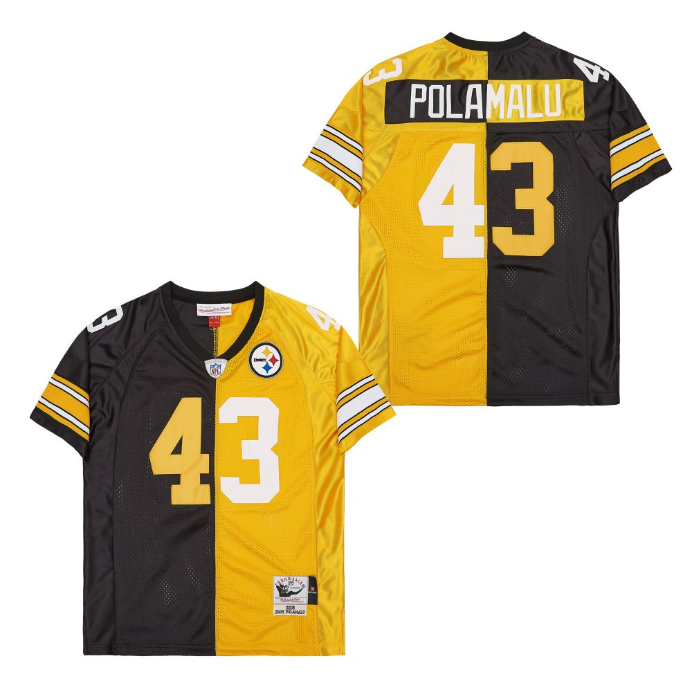 Troy Polamalu 43 Pittsburgh Steelers Two-Toned Retro Throwback Black/Yellow NFL Jersey Men's