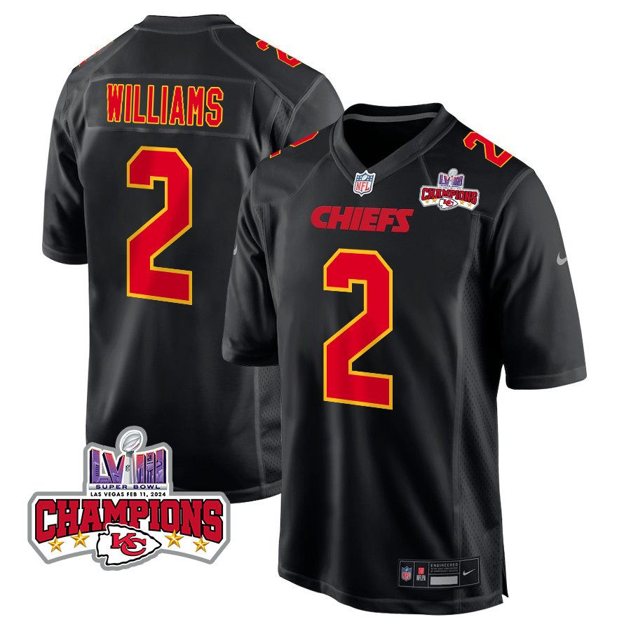 Joshua Williams 2 Kansas City Chiefs Super Bowl LVIII Champions 4 Stars Patch Fashion Game Carbon Black NFL Jersey Men's