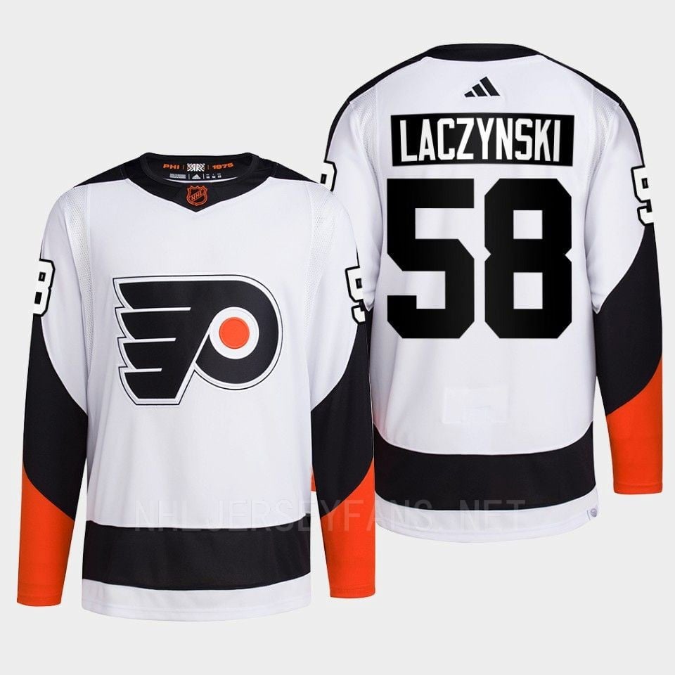 Philadelphia Flyers 2022 Reverse Retro 2.0 Tanner Laczynski 58 White Primegreen NHL Jersey Men's