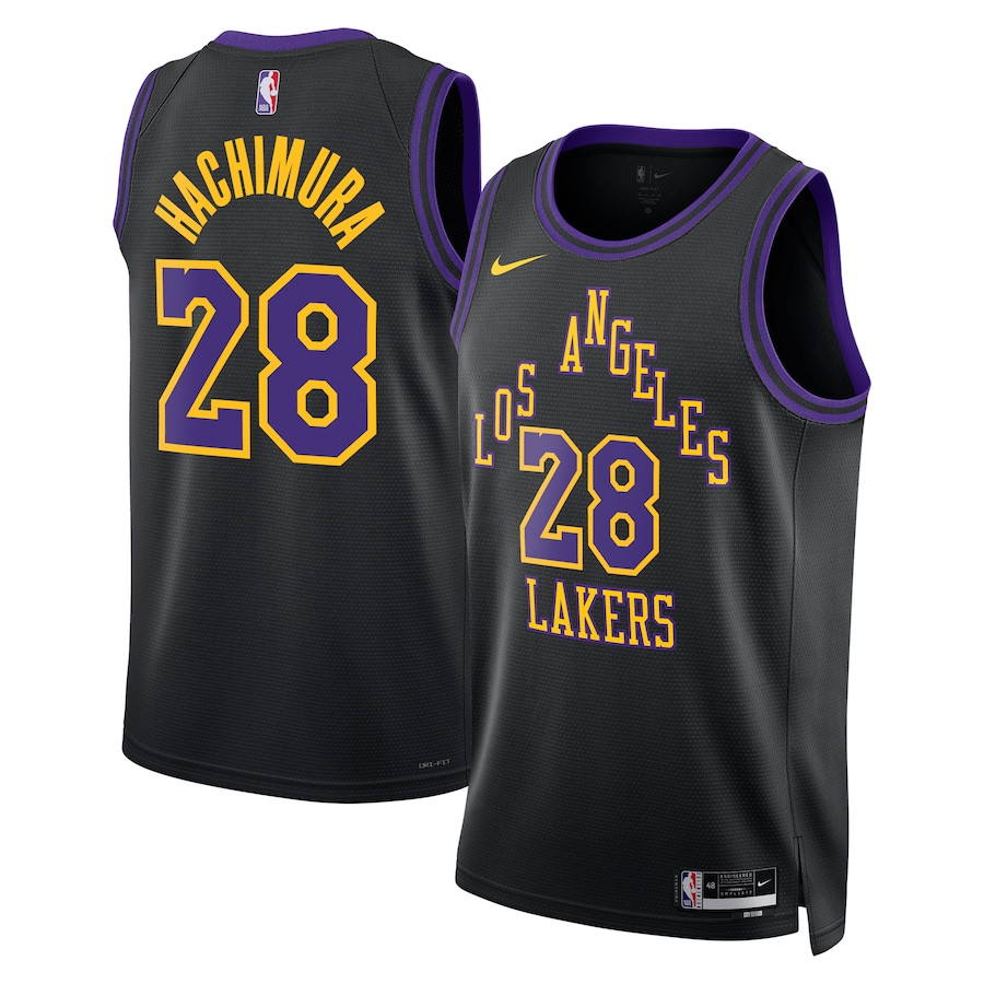 Rui Hachimura 28 Los Angeles Lakers 2023/24 City Edition Swingman Black NBA Jersey Men's