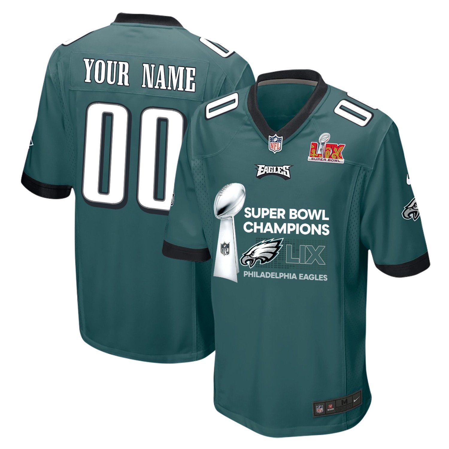 Philadelphia Eagles Super Bowl LIX Champions Locker Room Trophy Collection Game Midnight Green NFL Jersey Men's