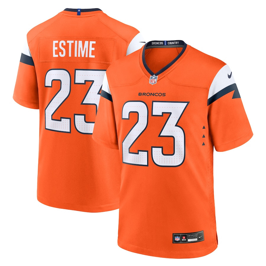 Audric Estime 23 Denver Broncos Team Game Orange NFL Jersey Men's