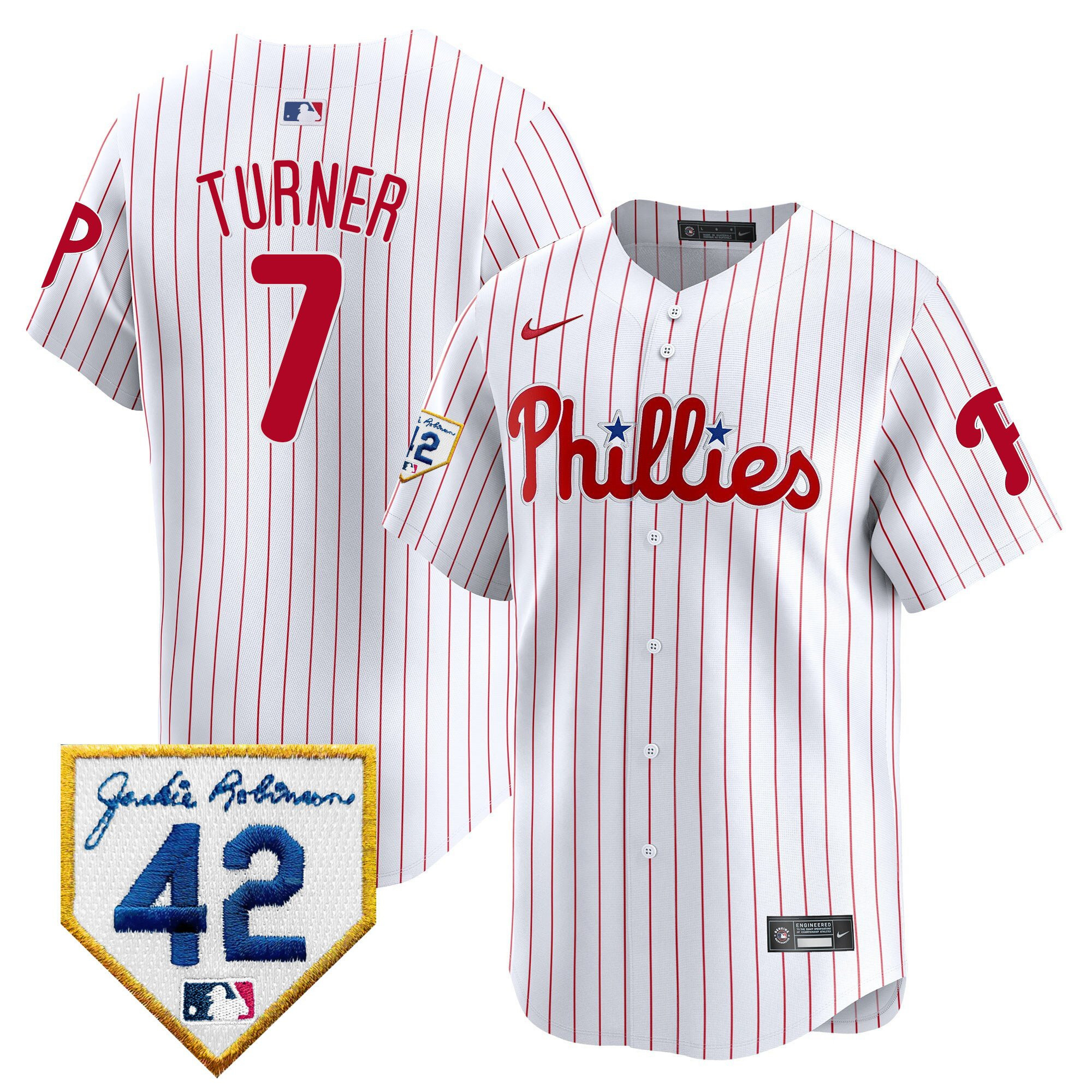 Trea Turner 7 Philadelphia Phillies 2024 Jackie Robinson Patch White MLB Jersey Men's