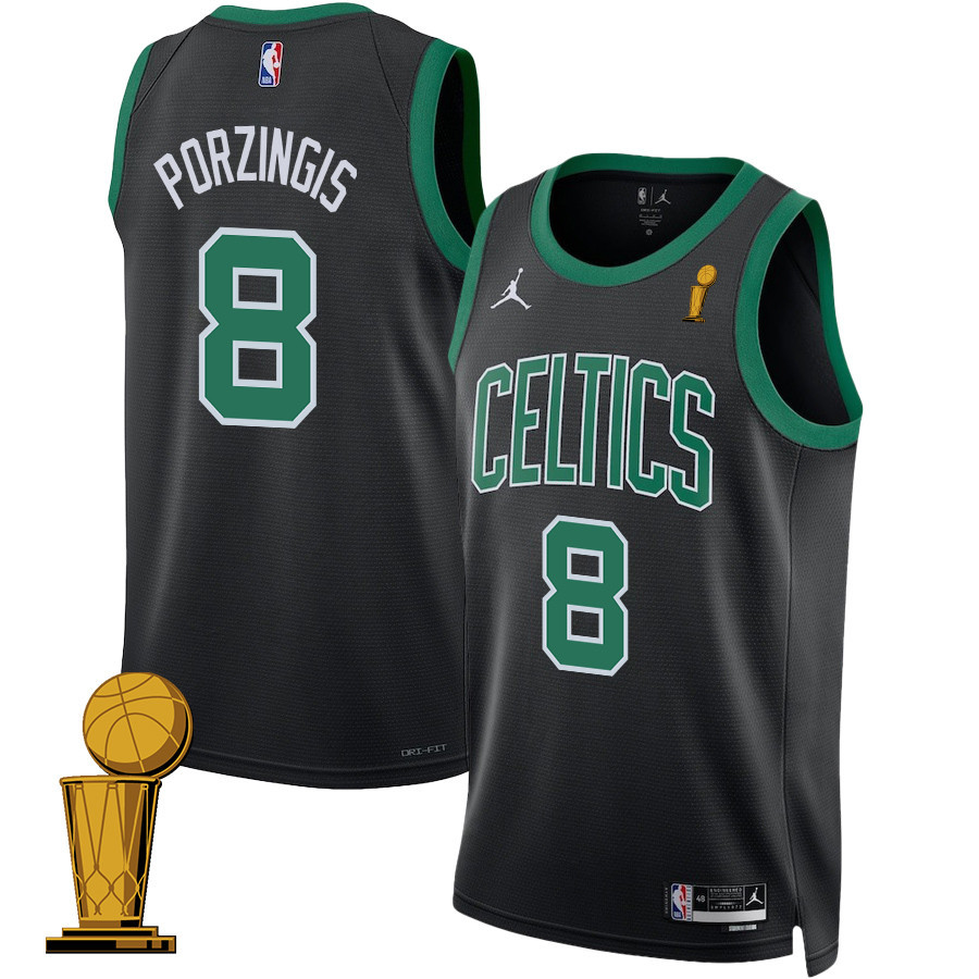 Kristaps Porzingis 8 Boston Celtics 2024 FINALS CHAMPIONS Swingman Statement Edition Black NBA Jersey Men's
