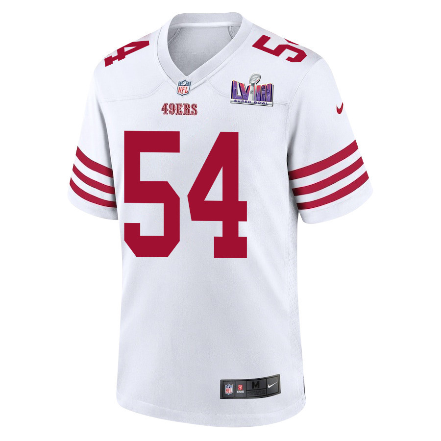 Fred Warner 54 San Francisco 49ers Super Bowl LVIII Patch Game White NFL Jersey Men's