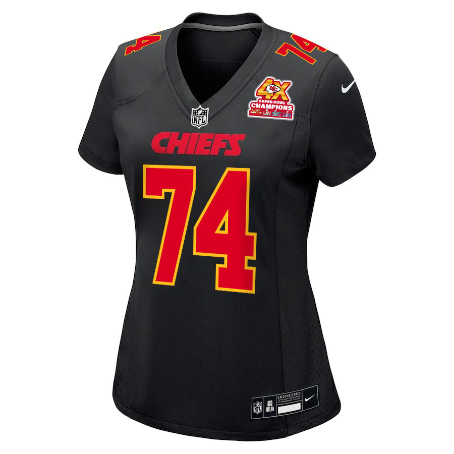 Jawaan Taylor 74 Kansas City Chiefs Super Bowl LVIII Champions 4X Fashion Game Carbon Black NFL Jersey Women's