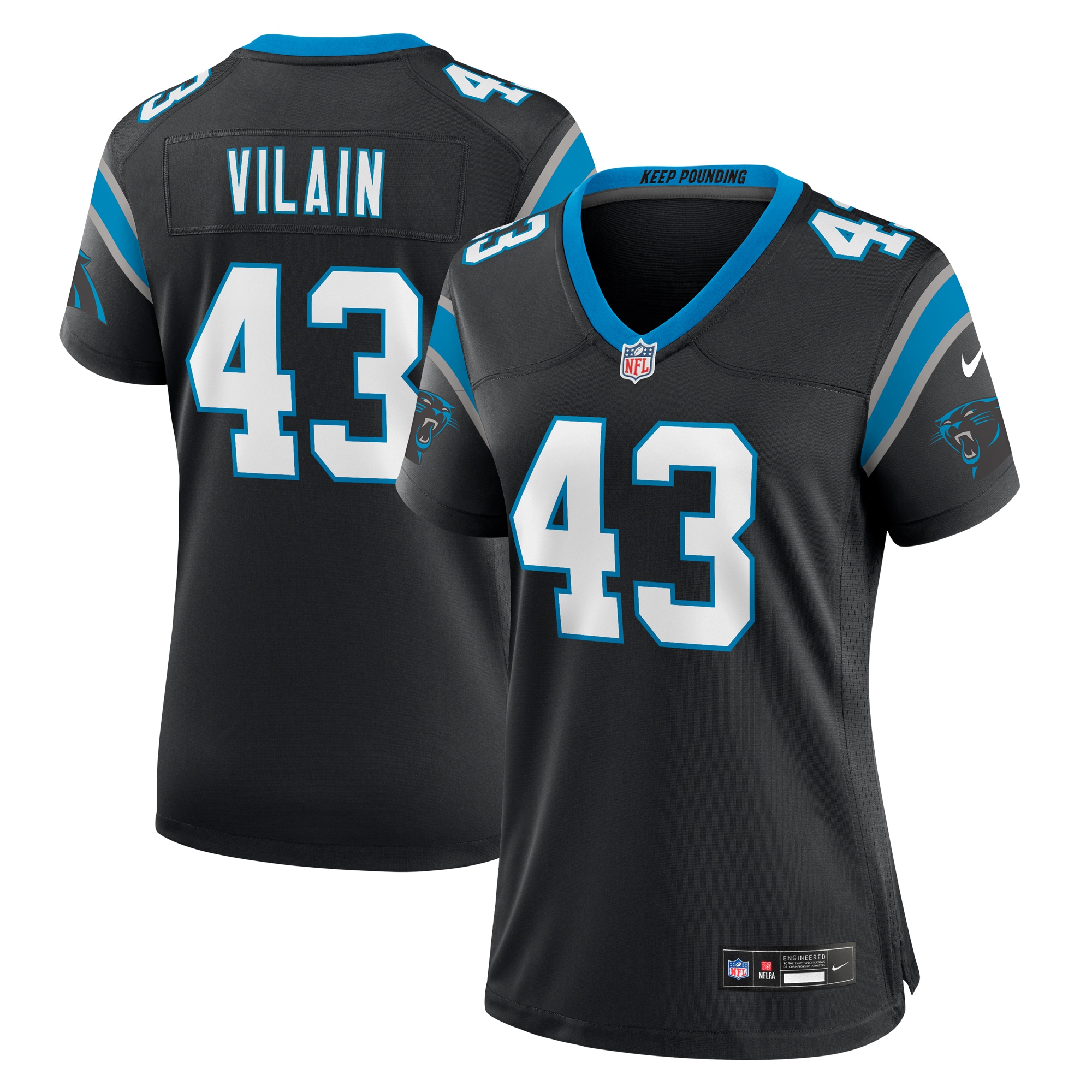 Carolina Panthers Luiji Vilain Black Game NFL Jersey Women's