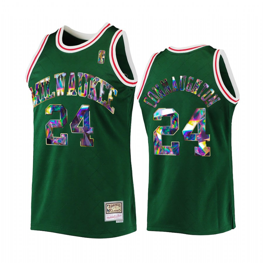Milwaukee Bucks Pat Connaughton 24 Green 75th Diamond Badge Throwback NBA Jersey Men's