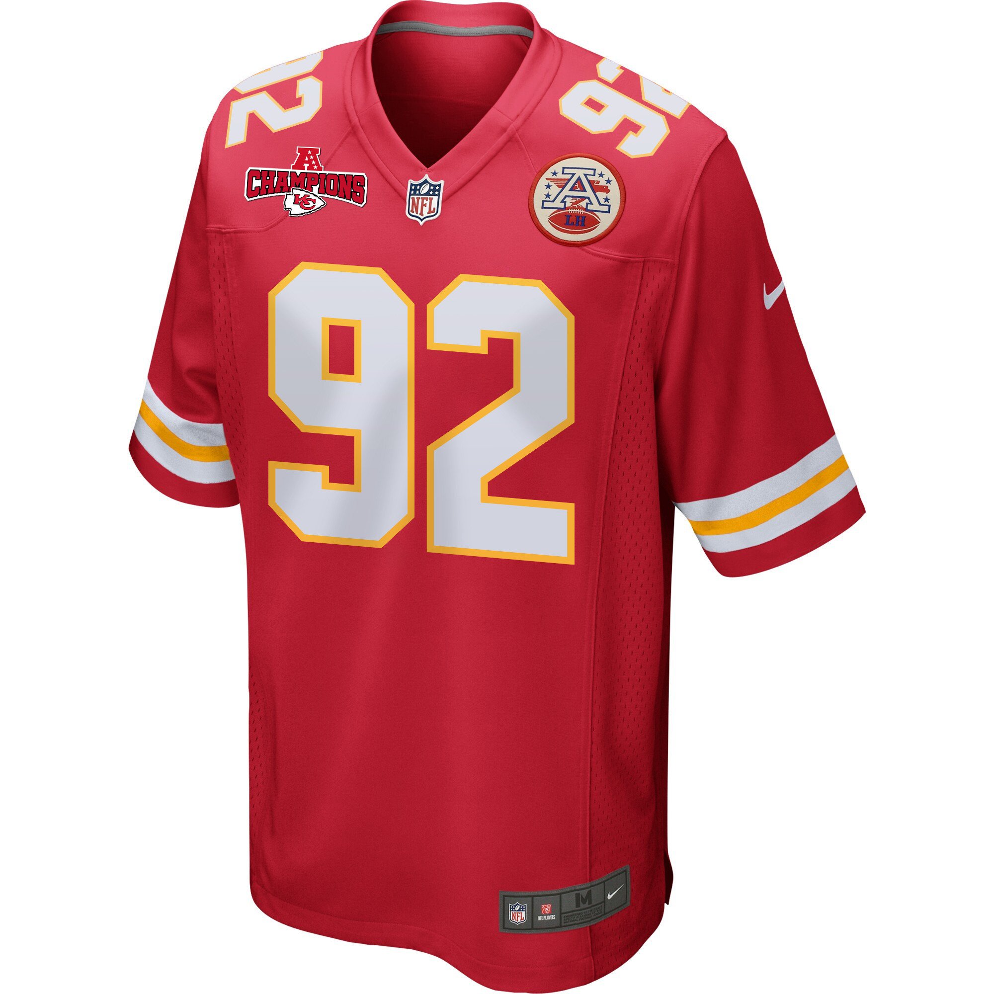 Neil Farrell 92 Kansas City Chiefs AFC Champions Patch Game Red NFL Jersey Men's