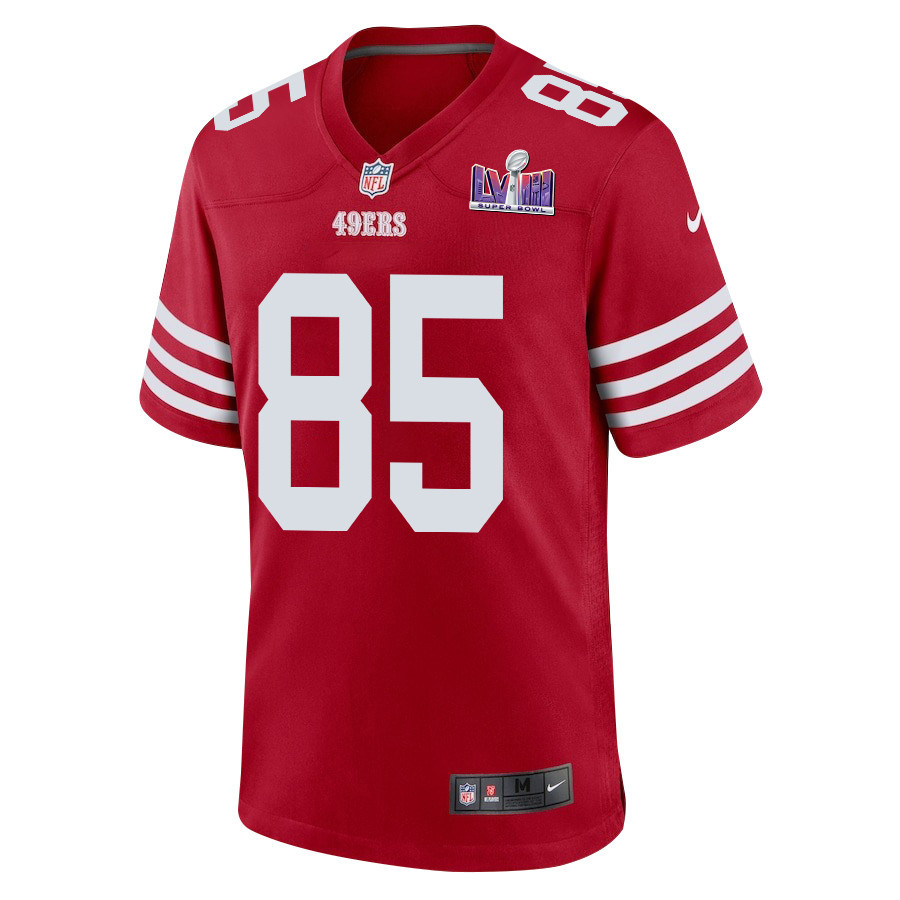 George Kittle 85 San Francisco 49ers Super Bowl LVIII Patch Game Scarlet NFL Jersey Men's