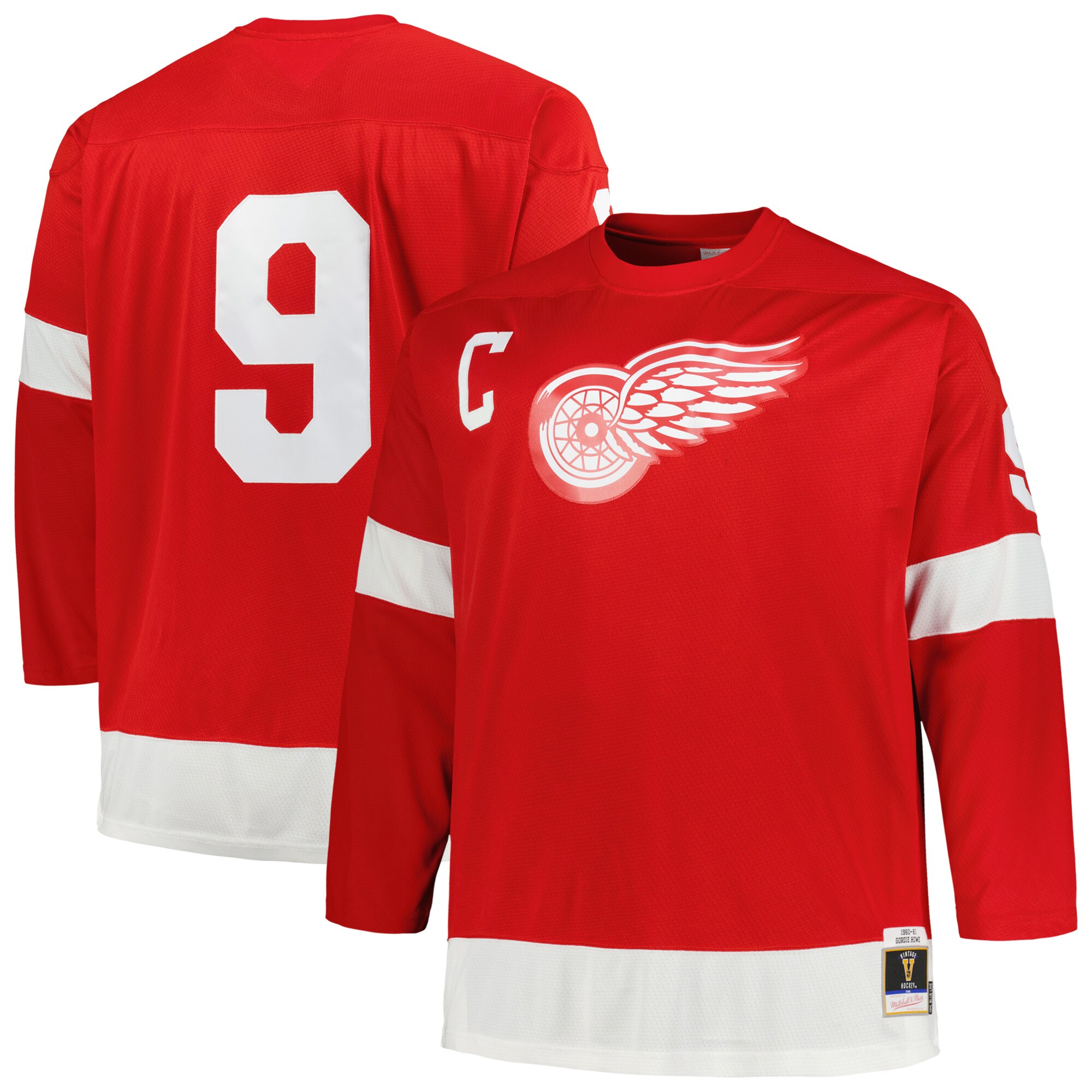Detroit Red Wings Gordie Howe Mitchell Ness Red Big Tall 1960 Captain Patch Blue Line Player NHL Jersey Men's