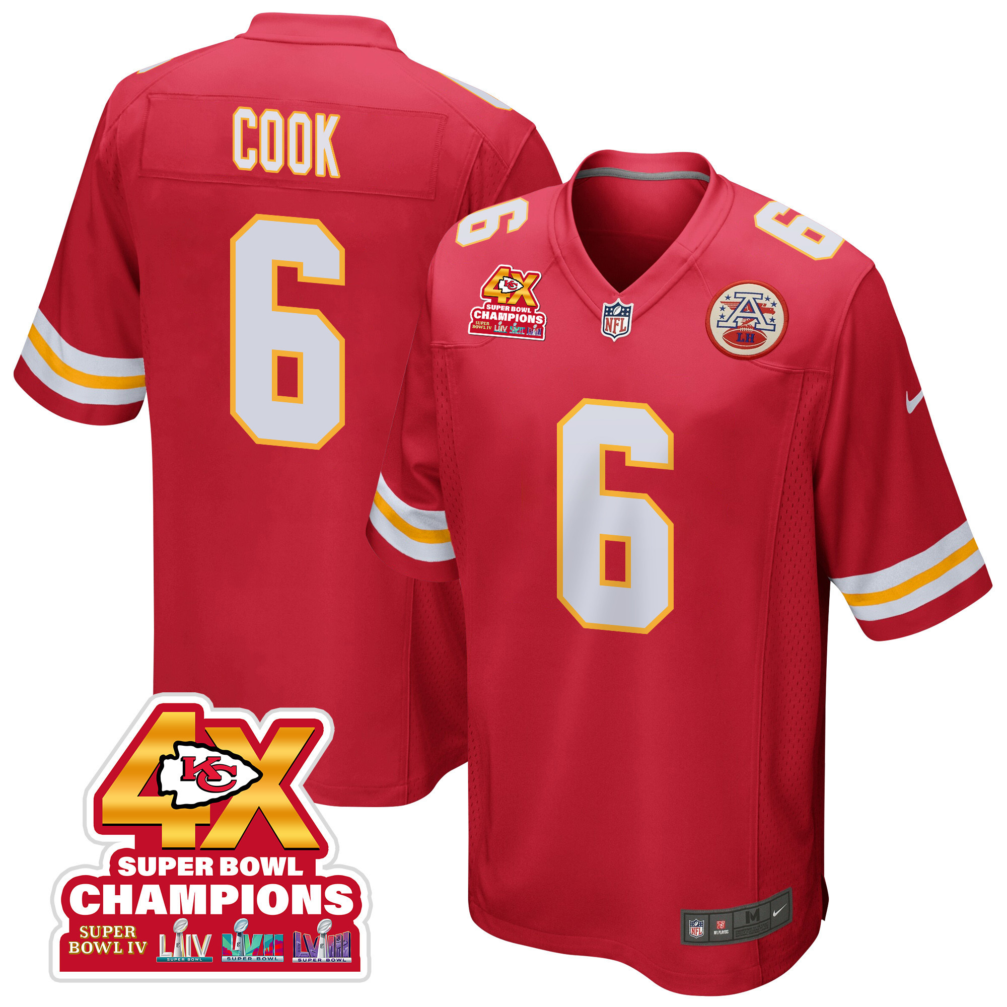 Bryan Cook 6 Kansas City Chiefs Super Bowl LVIII Champions 4X Game Red NFL Jersey Men's