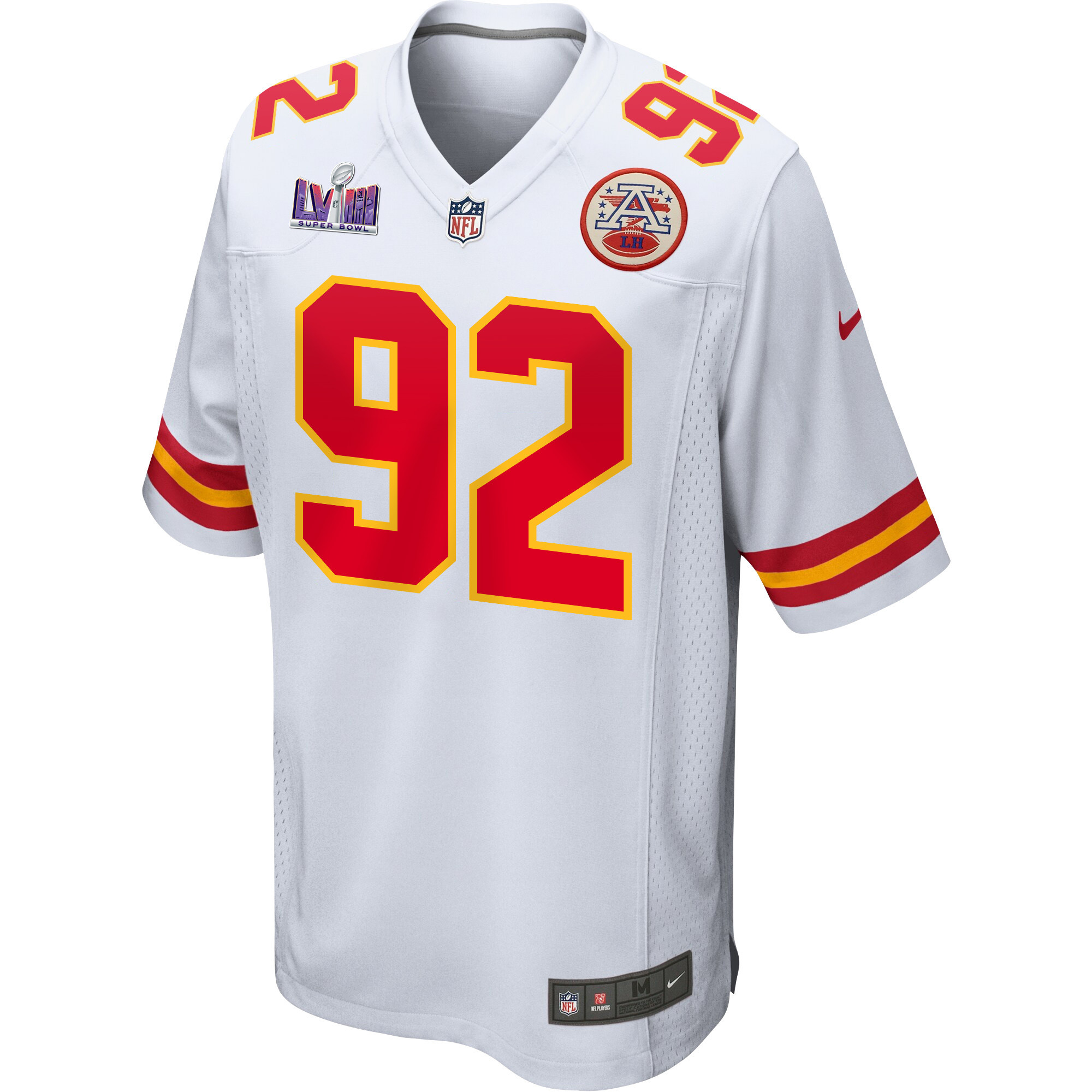 Neil Farrell 92 Kansas City Chiefs Super Bowl LVIII Patch Game White NFL Jersey Men's