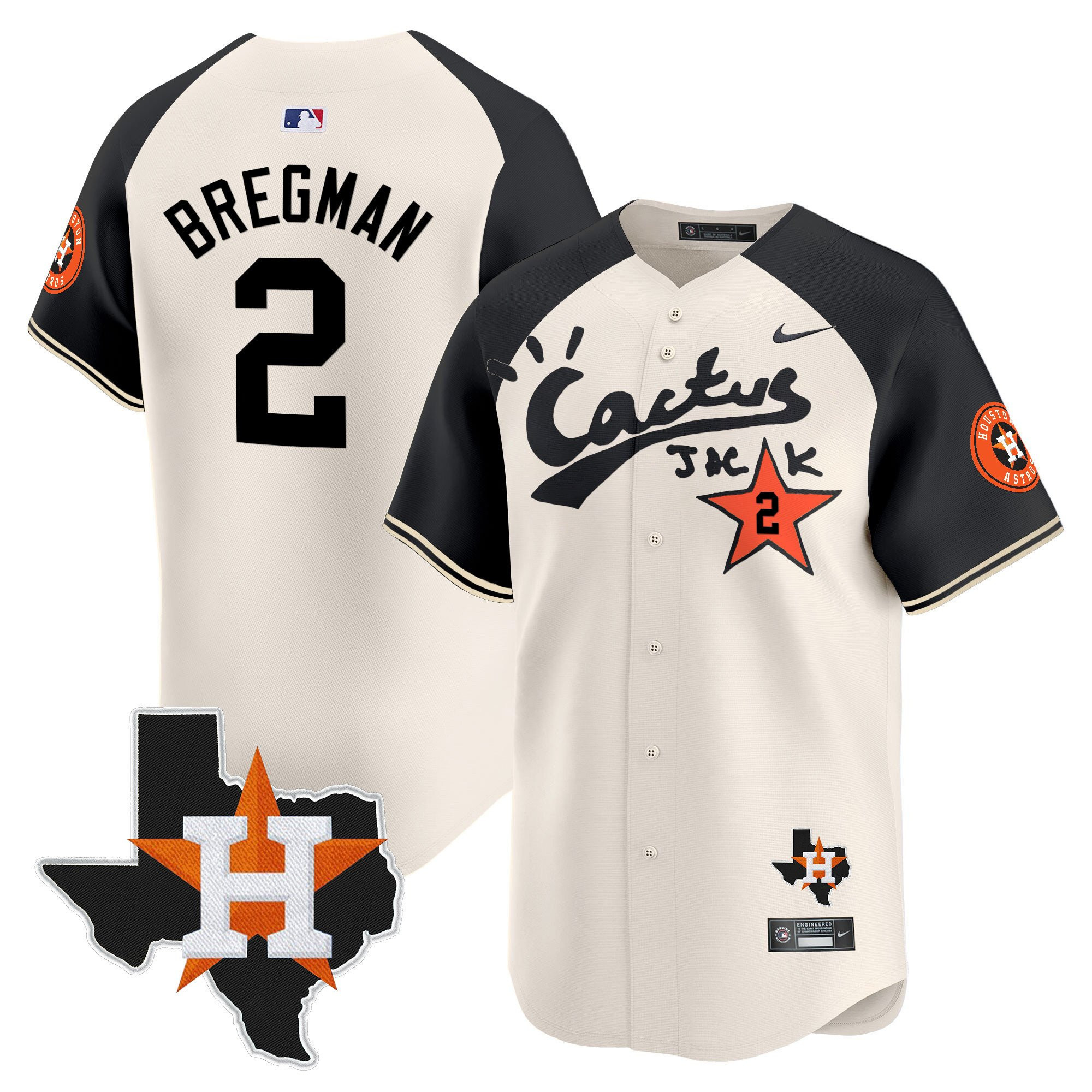 Alex Bregman 2 Houston Astros Cactus Jack Houston Patch Limited Cream Alternate MLB Jersey Men's