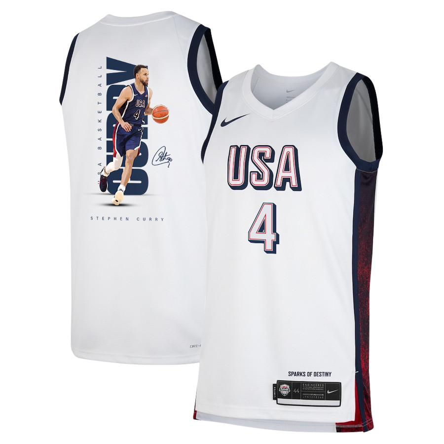 Stephen Curry 4 Olympic Paris 2024 USA Unisex 2024 Swingman Player White NBA Jersey Unisex