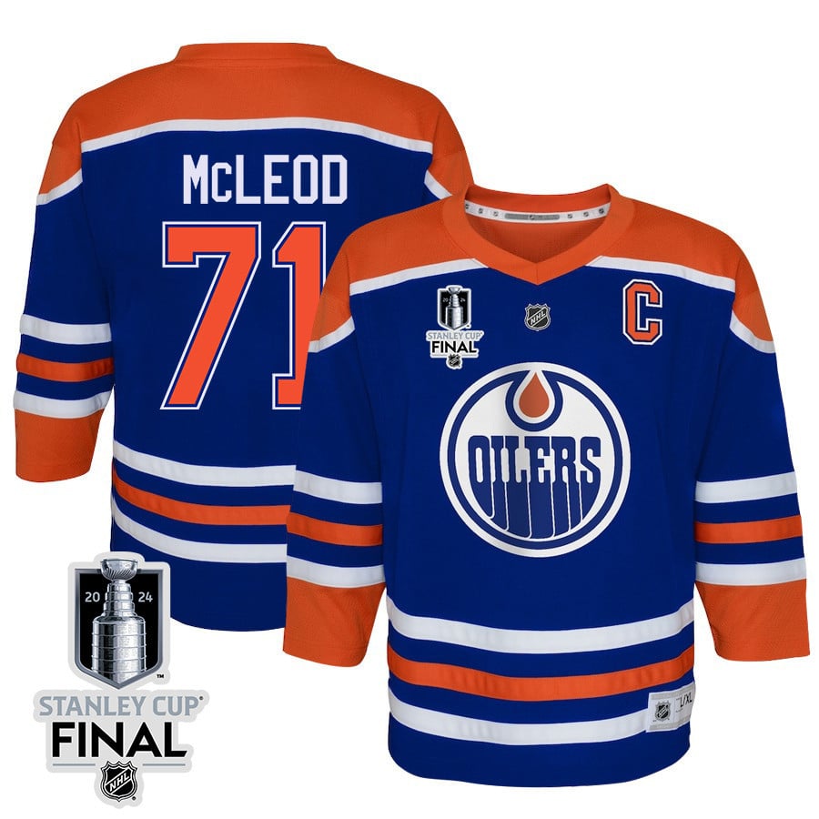 Ryan McLeod 71 Edmonton Oilers 2024 STANLEY CUP Final Home Royal NHL Jersey Youth