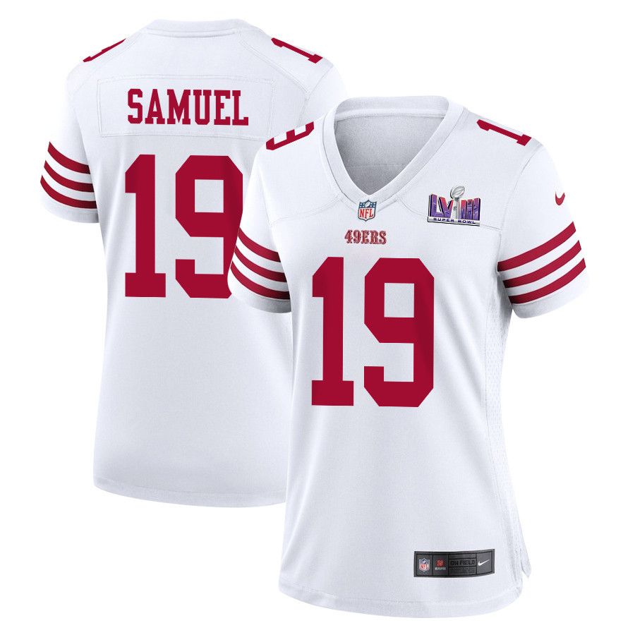 Deebo Samuel 19 San Francisco 49ers Super Bowl LVIII Patch Game White NFL Jersey Women's
