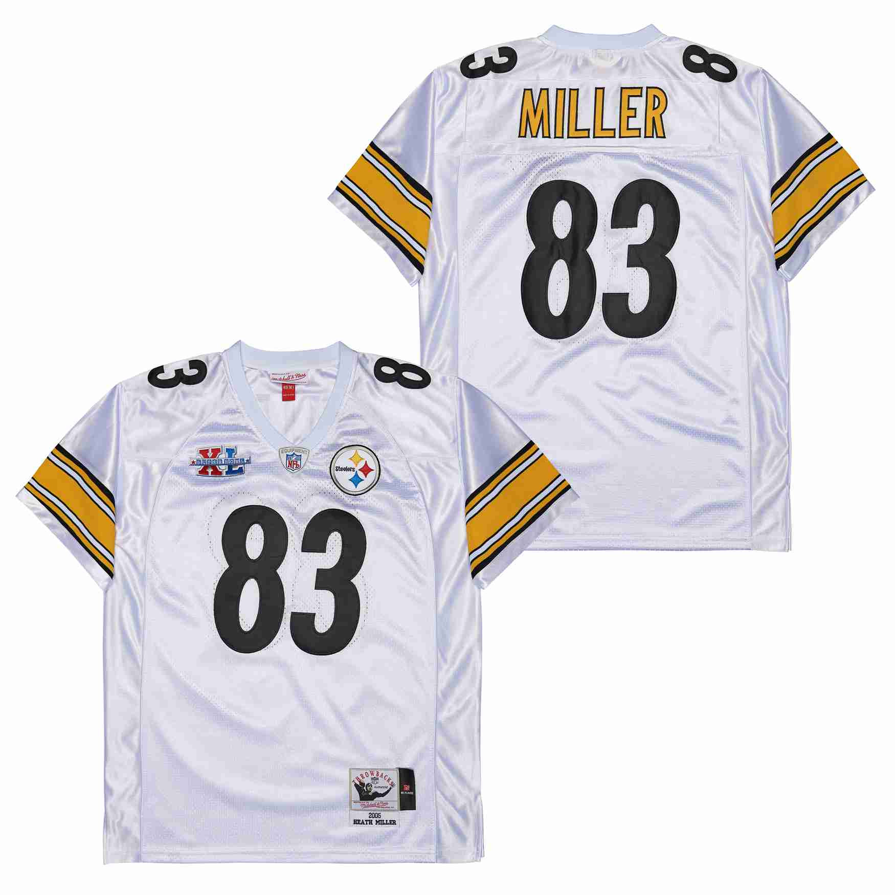 Heath Miller 83 Pittsburgh Steelers Super Bowl XL Retro Throwback White NFL Jersey Men's