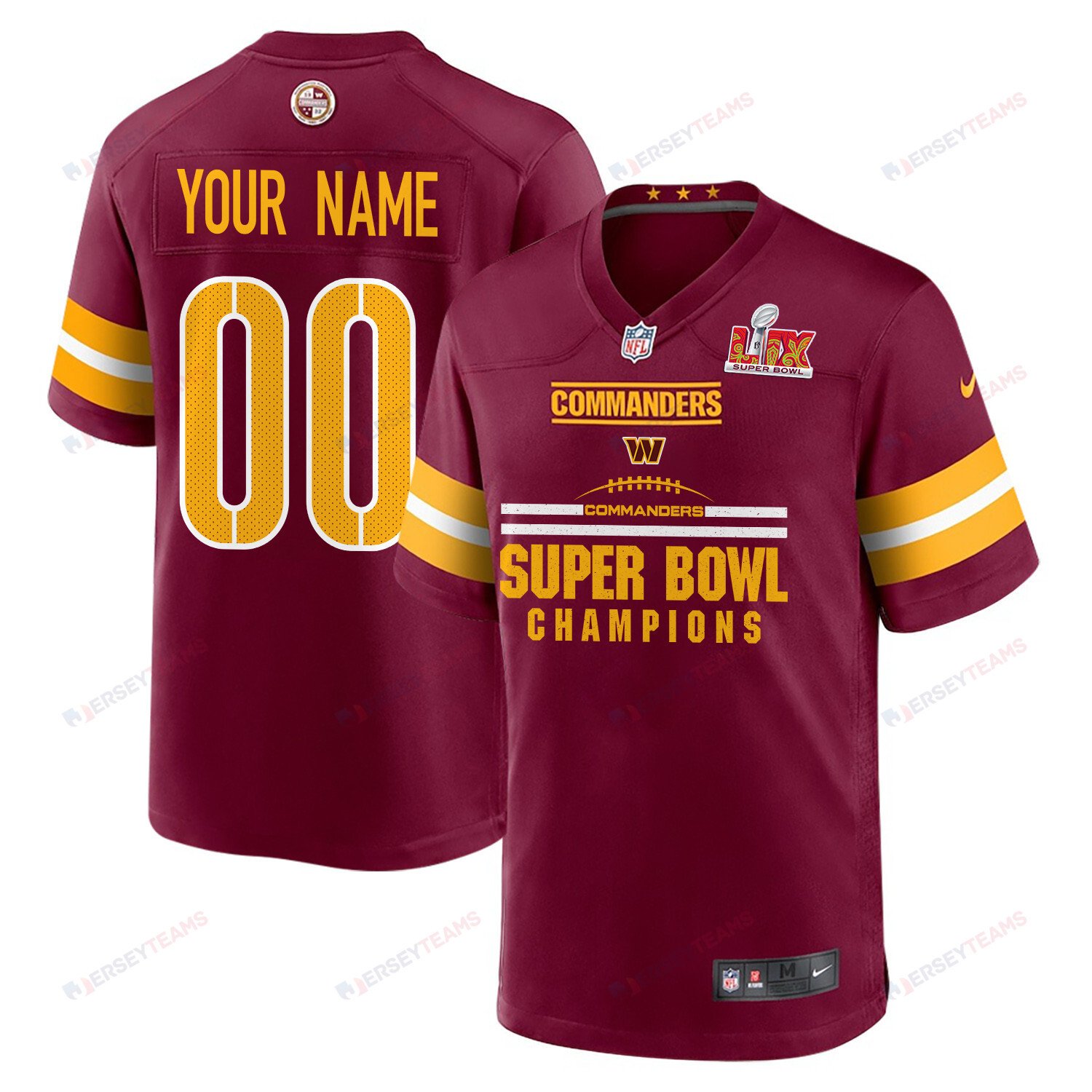 Washington Commanders Super Bowl LIX Champions Ball Game Custom Burgundy NFL Jersey Men's