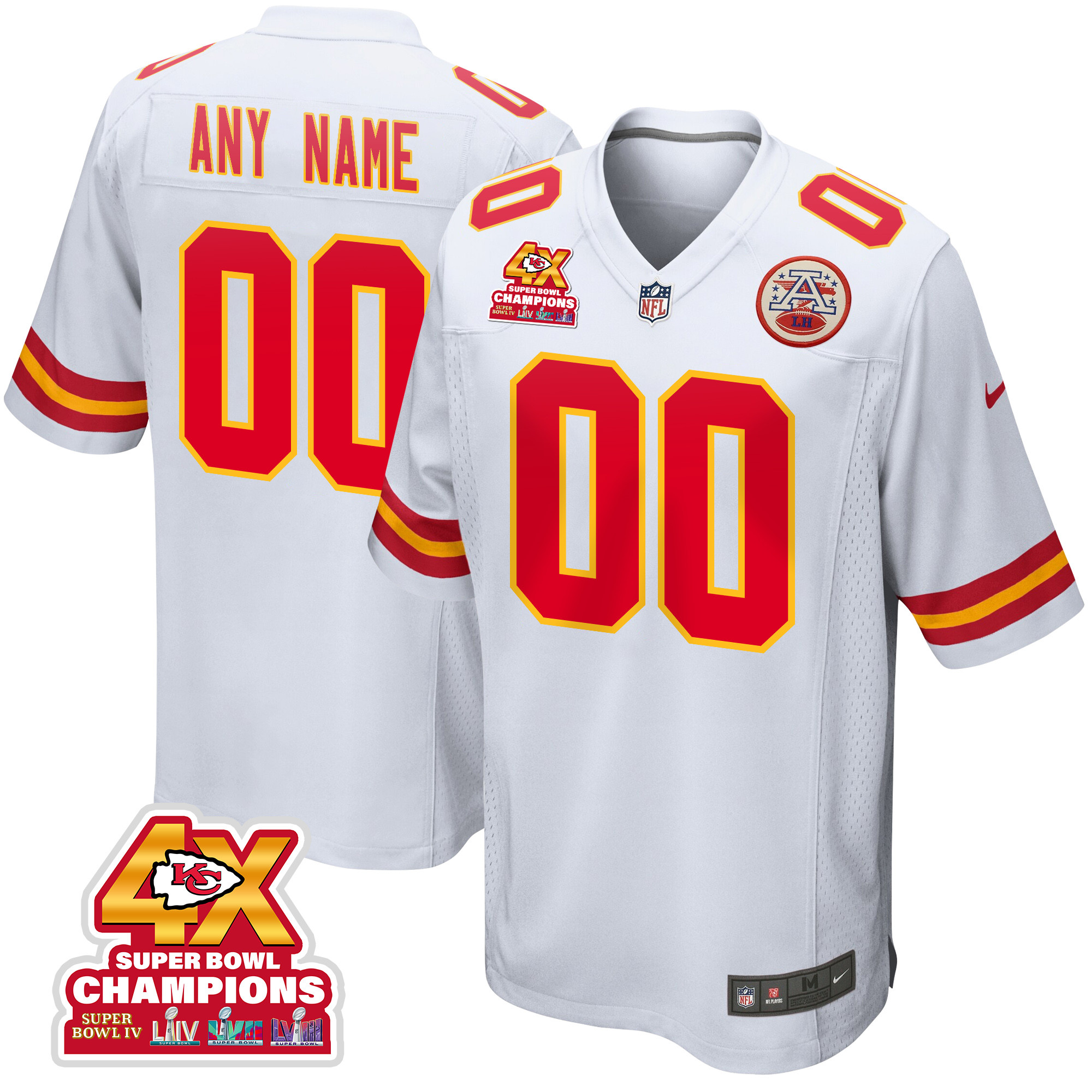 Kansas City Chiefs Super Bowl LVIII Champions 4X Game Custom White NFL Jersey Men's
