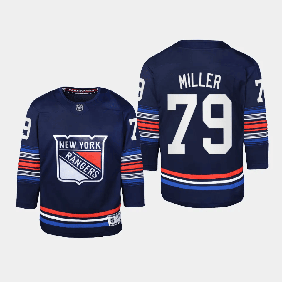 K'Andre Miller 79 New York Rangers 2024 Alternate Third Navy NHL Jersey Youth