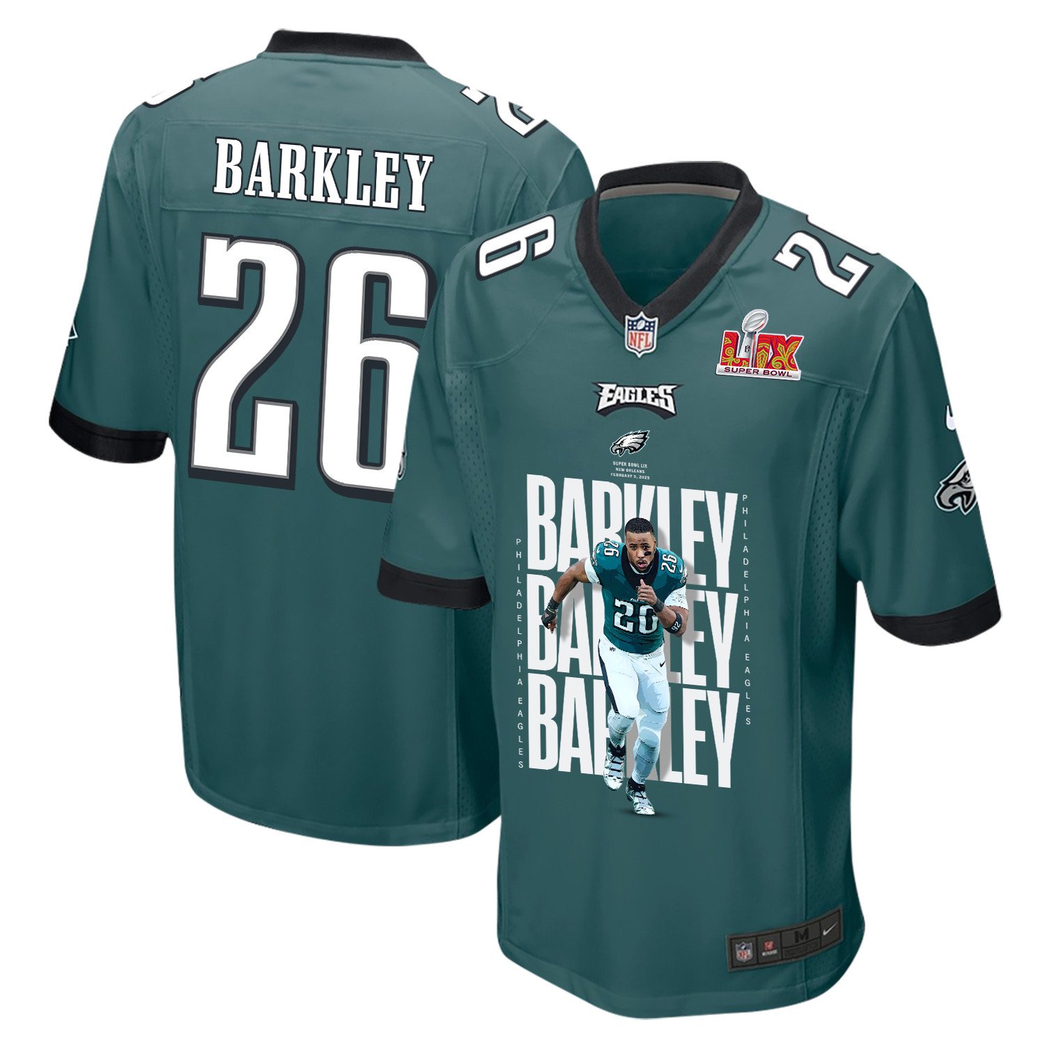 Saquon Barkley 26 Philadelphia Eagles Saquontum Leap' Game Midnight Green NFL Jersey Men's