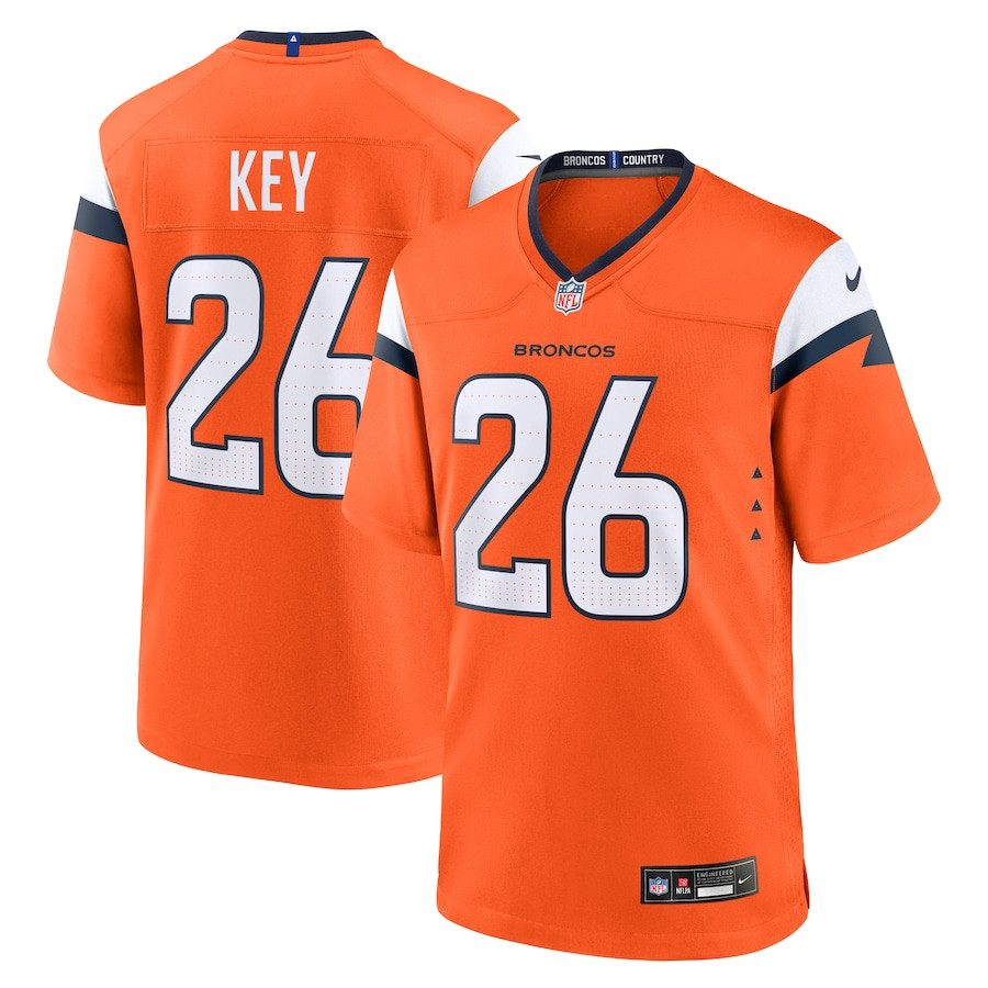 Devon Key 26 Denver Broncos Team Game Orange NFL Jersey Men's